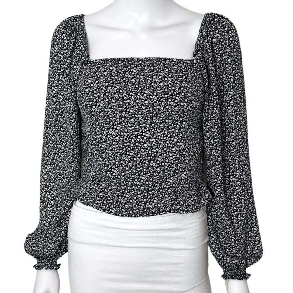 Abercrombie & Fitch Square Neck Balloon Puff Long Sleeve Top Ditsy Floral Print